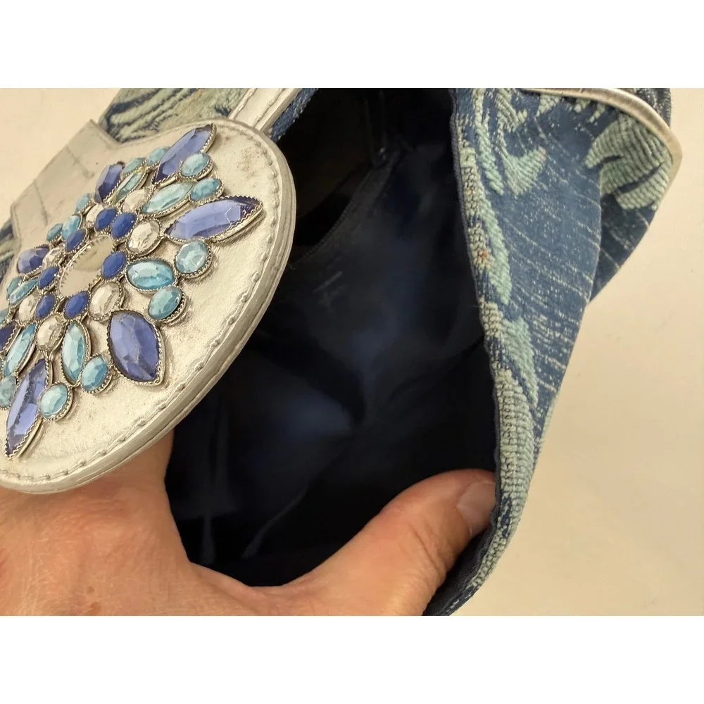 Lulu Beaded Floral Shoulder Bag Silver Leather Trim‎ Chain Strap Y2K Boho